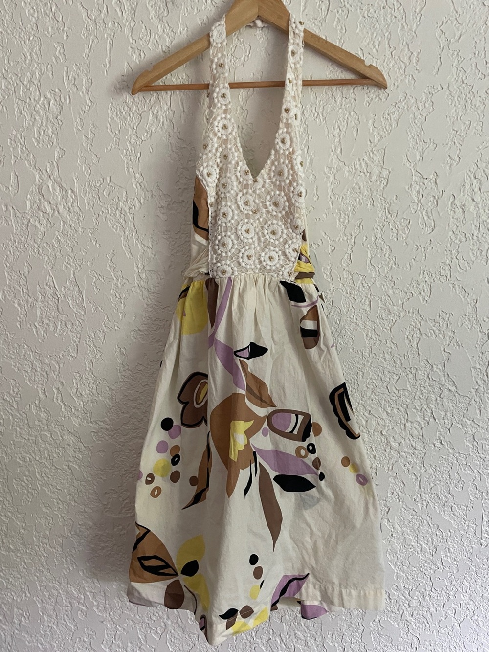 Jonathan Martin RARE Vintage Y2K Cotton Floral Crochet Halter Dress - 10